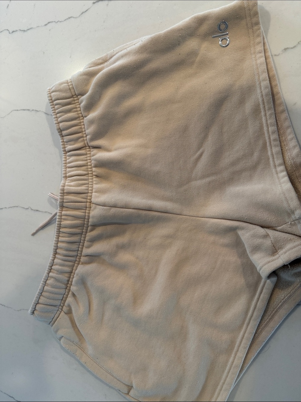 ALO Yoga Cream High-Waist Lounge Shorts with Silver Logo